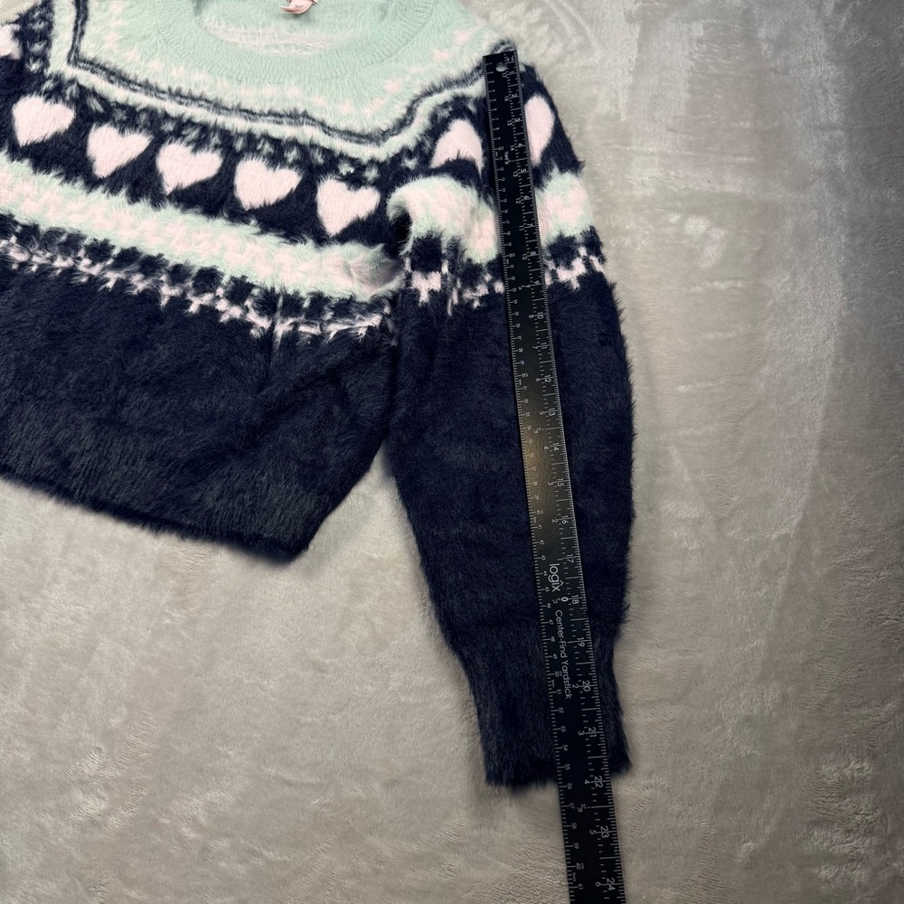 Victoria’s Secret Fuzzy Heart Fair Isle Sweater Mint Small Cozy Soft - Picture 6 of 8